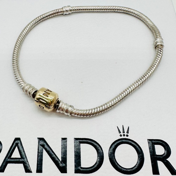 PANDORA 14K ALE 585 Gold Signature Clasp 925 Sterling Silver Bracelet 7.5" - Picture 3 of 10